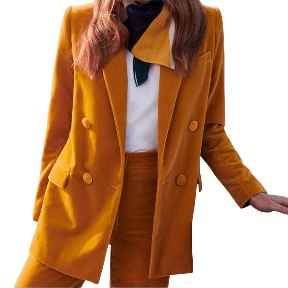 Sezane Christie Velvet Blazer Jacket Honey Velvet Womens  Gold 36 US 4